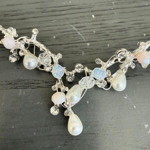 Fashion Jewelry Silver-Plated Moonstone & Crystal Asymmetrical Choker Necklace
